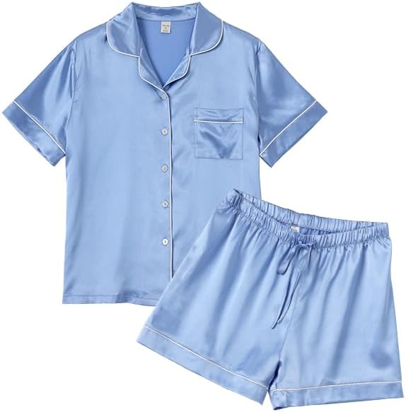 Women's Satin Pajama Set - Short Sleeve - 2 Piece