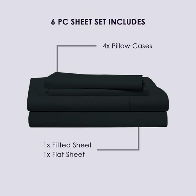 100% Cotton Bed Sheet Set - Queen - 6 Piece