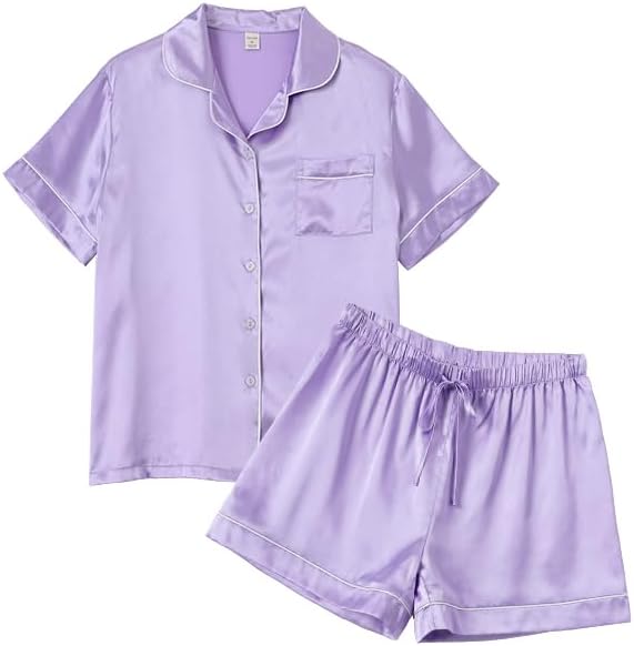Women's Satin Pajama Set - Short Sleeve - 2 Piece