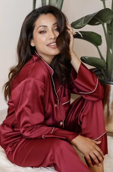 Women's Satin Pajama Set - Long Sleeve - 2 Piece