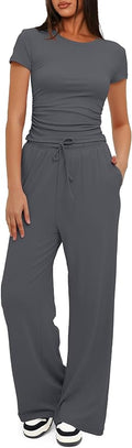 Women's Loungewear Set - Short Sleeve - Pants - 2 Piece