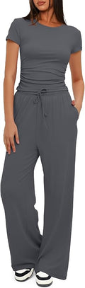 Women's Loungewear Set - Short Sleeve - Pants - 2 Piece