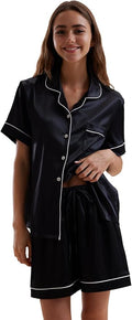 Women's Satin Pajama Set - Short Sleeve - 2 Piece