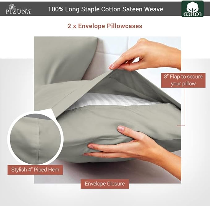 100% Cotton Pillowcase Set - King - 2 Piece