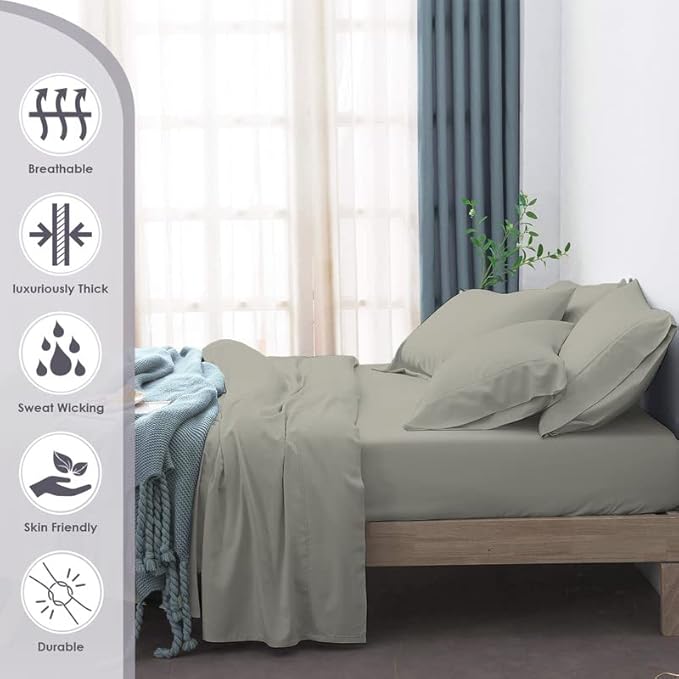 100% Cotton Bed Sheet Set - King - 15 in Deep Pocket - 6 Piece