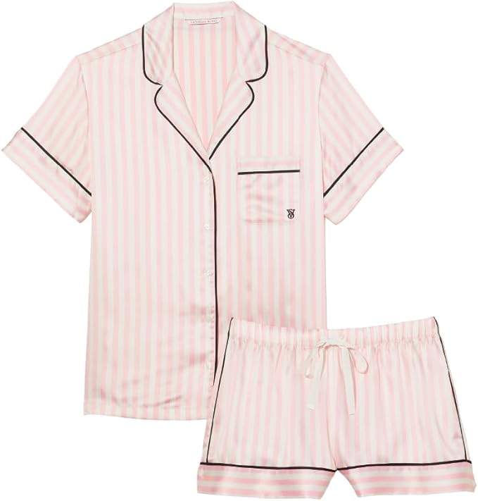 Women's Satin Shorts Pajama Set - Short Sleeve - 2 Piece