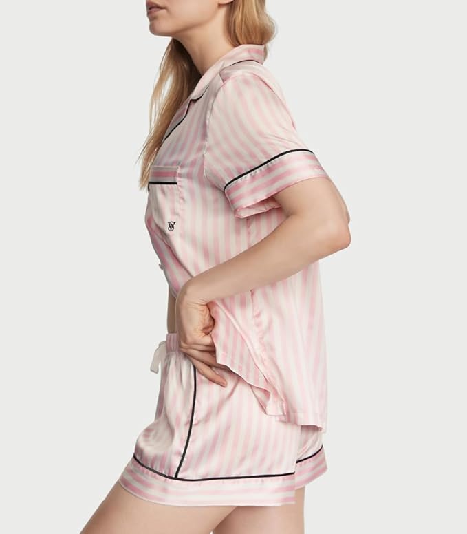 Women's Satin Shorts Pajama Set - Short Sleeve - 2 Piece