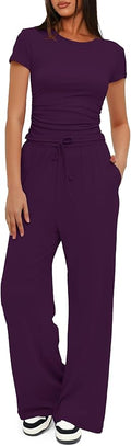 Women's Loungewear Set - Short Sleeve - Pants - 2 Piece
