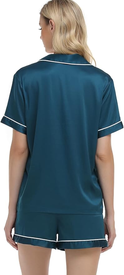 Women's Satin Pajama Set - Short Sleeve - 2 Piece