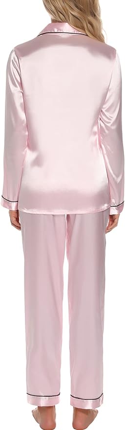 Women's Satin Pajama Set - Long Sleeve - 2 Piece