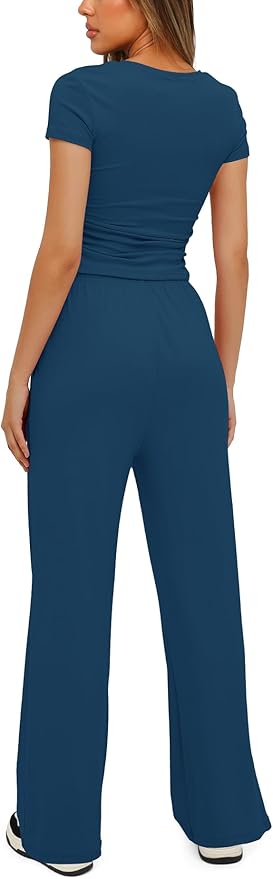 Women's Loungewear Set - Short Sleeve - Pants - 2 Piece