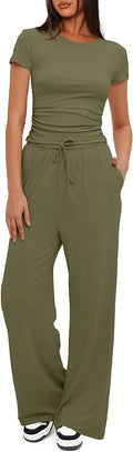Women's Loungewear Set - Short Sleeve - Pants - 2 Piece