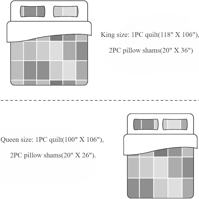 100% Cotton Quilt Set - Queen - 3 Piece