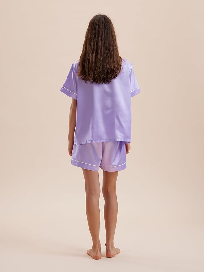 Women's Satin Pajama Set - Short Sleeve - 2 Piece