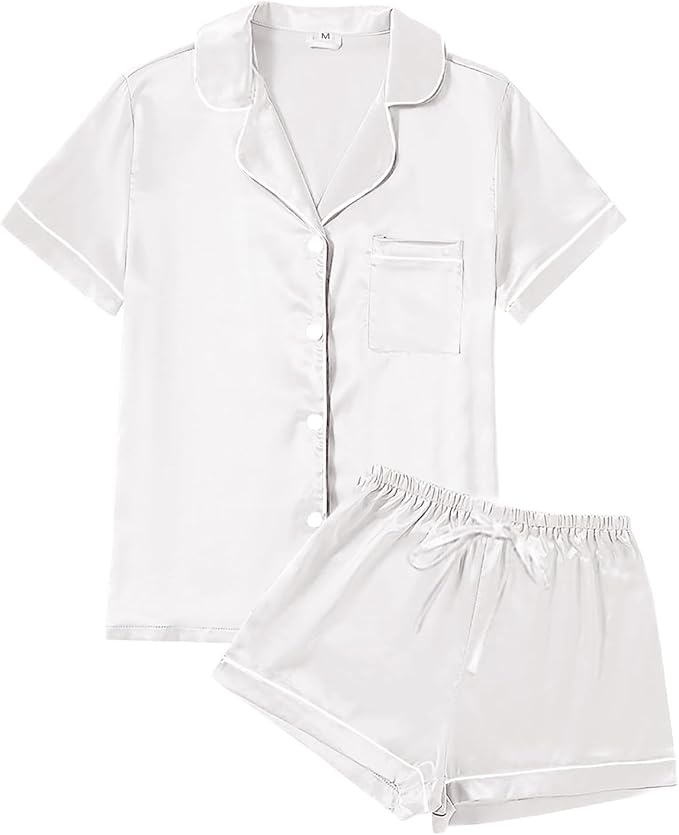Satin Pajama Set - Short Sleeve - 4 Piece