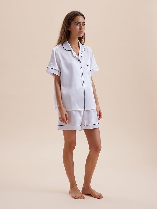 Women's Satin Pajama Set - Short Sleeve - 2 Piece