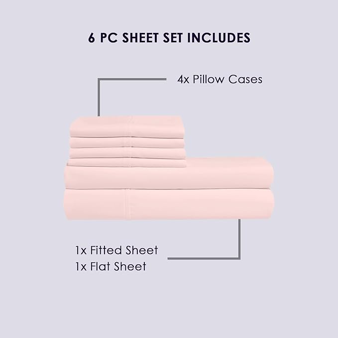 100% Cotton Bed Sheet Set - King - 6 Piece