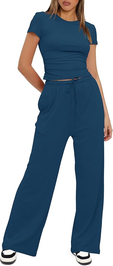 Women's Loungewear Set - Short Sleeve - Pants - 2 Piece