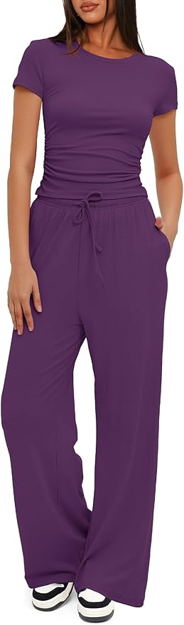Women's Loungewear Set - Short Sleeve - Pants - 2 Piece