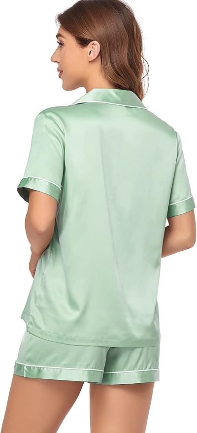 Women's Satin Pajama Set - Short Sleeve - 2 Piece