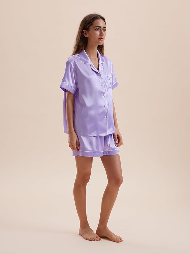 Women's Satin Pajama Set - Short Sleeve - 2 Piece