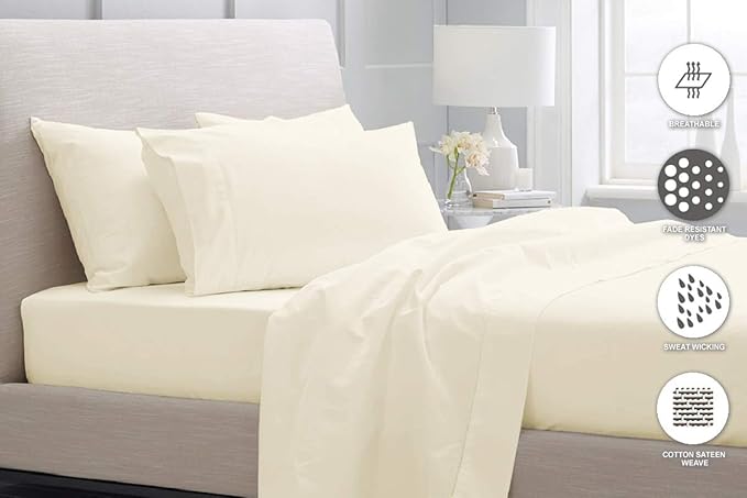 100% Cotton Bed Sheet Set - King - 15 in Deep Pocket