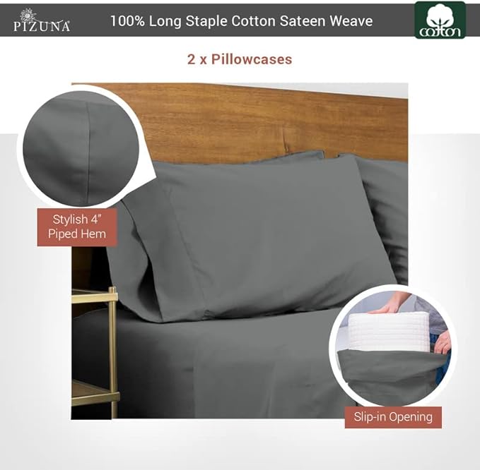 100% Cotton Pillowcase Set - King - 2 Piece