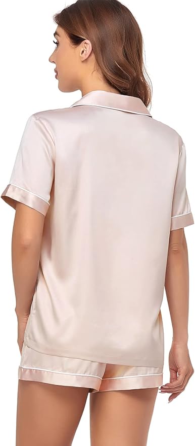 Women's Satin Pajama Set - Short Sleeve - 2 Piece