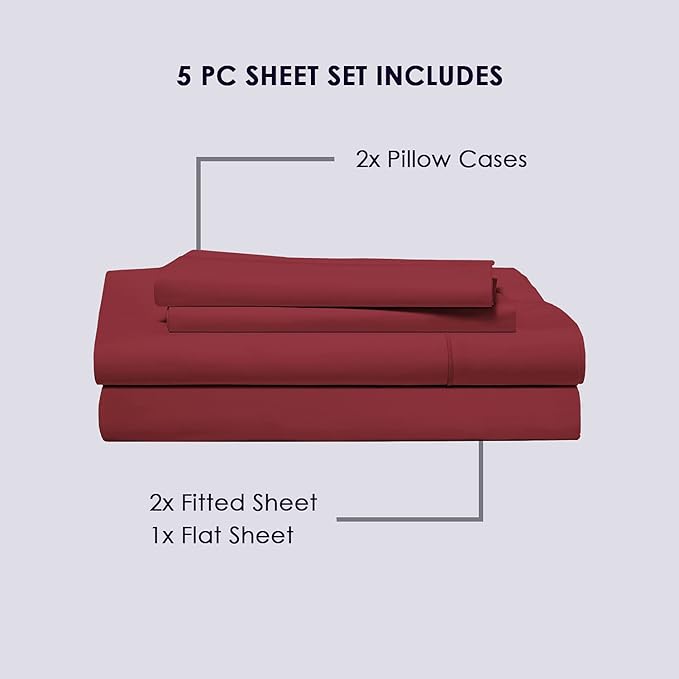 100% Cotton Bed Sheet Set - Split King - 15 in Deep Pocket - 5 Piece