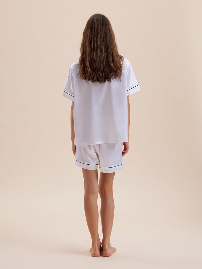 Women's Satin Pajama Set - Short Sleeve - 2 Piece