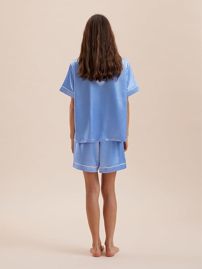 Women's Satin Pajama Set - Short Sleeve - 2 Piece