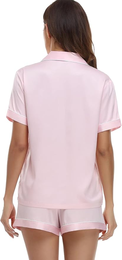 Women's Satin Pajama Set - Short Sleeve - 2 Piece