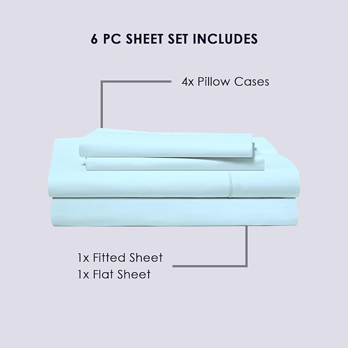 100% Cotton Bed Sheet Set - Queen - 6 Piece