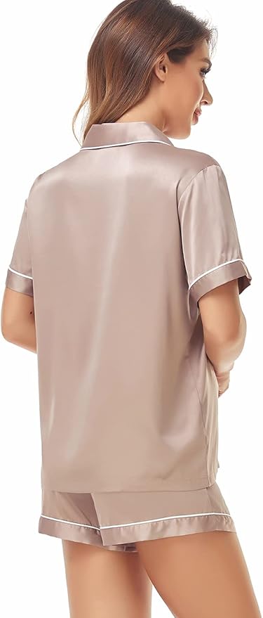 Women's Satin Pajama Set - Short Sleeve - 2 Piece
