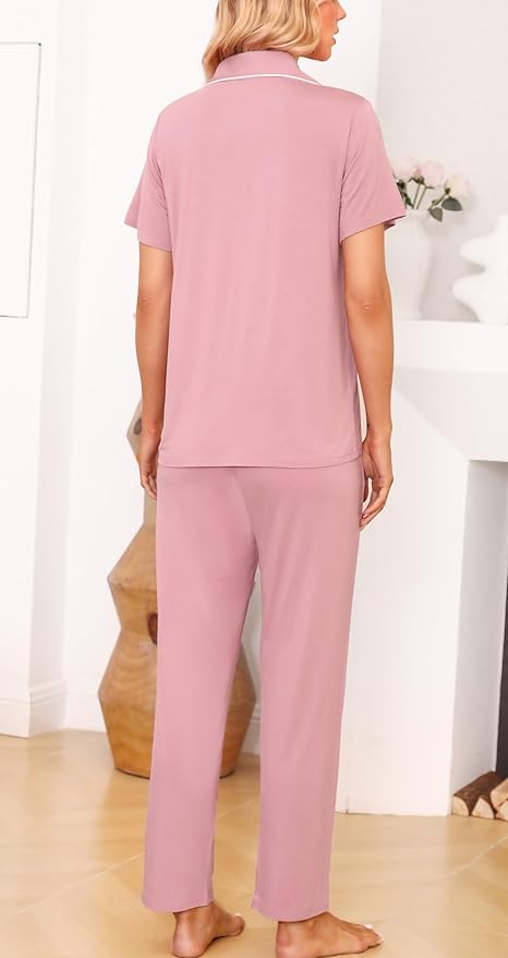 Women's Pants Pajama Set - Short Sleeve - 2 Piece