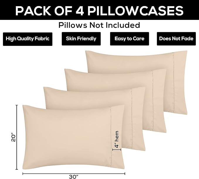 Microfiber Pillowcase Set - Queen - 20 x 30 in - 4 Pack