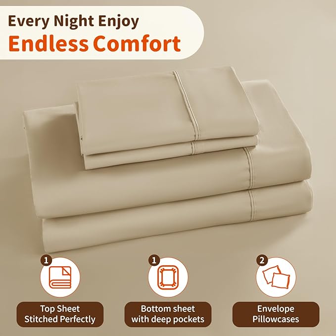 Linen Bed Sheet Set - Queen - 4 Piece