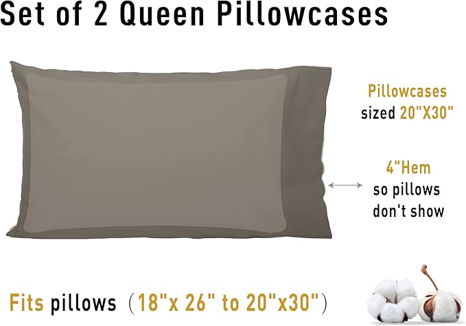 100% Cotton Pillowcase Set - Queen - 20 x 30 in - 2 Piece
