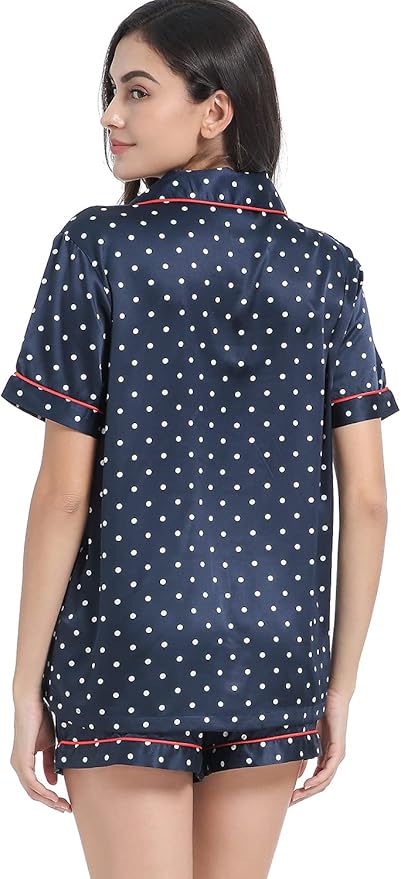 Women's Satin Pajama Set - Short Sleeve - 2 Piece