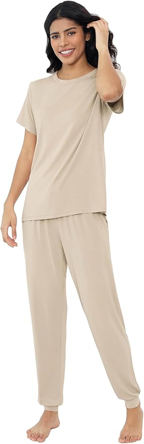 Women's Bamboo Pants Pajama Set - Short Sleeve - 2 Piece
