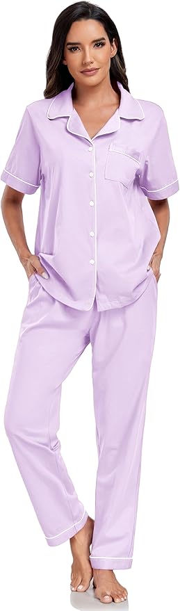Women's 100% Cotton Pants Pajama Set - Short Sleeve - 2 Piece