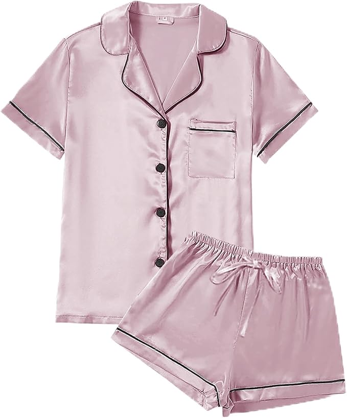 Satin Pajama Set - Short Sleeve - 4 Piece