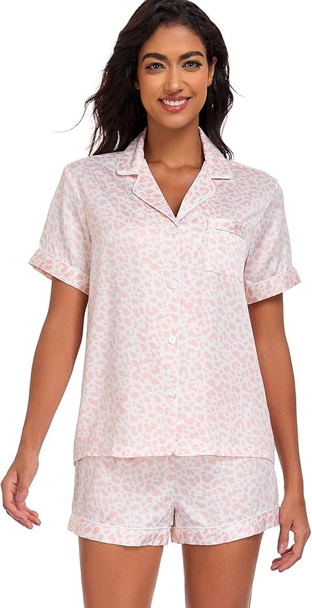 Women's Satin Pajama Set - Short Sleeve - 2 Piece