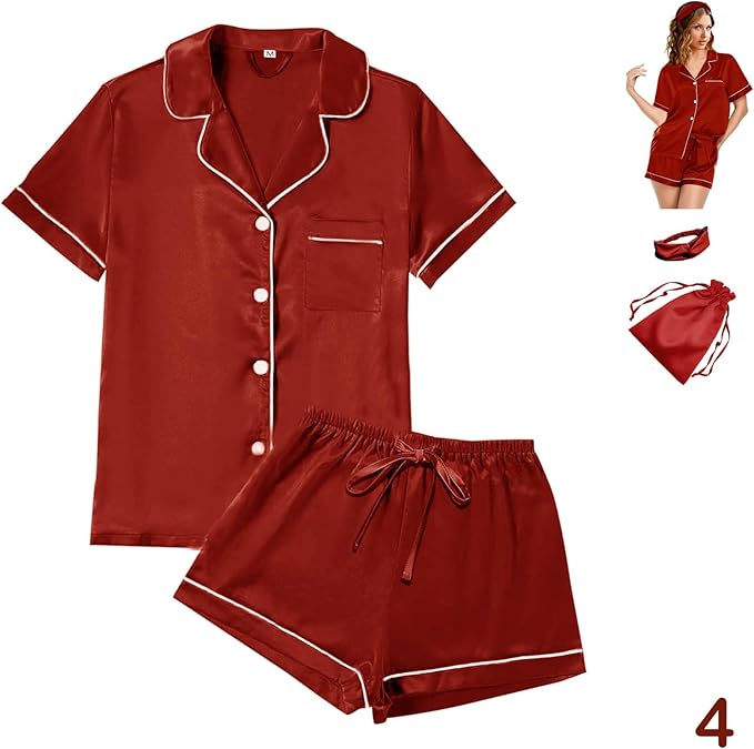 Satin Pajama Set - Short Sleeve - 4 Piece