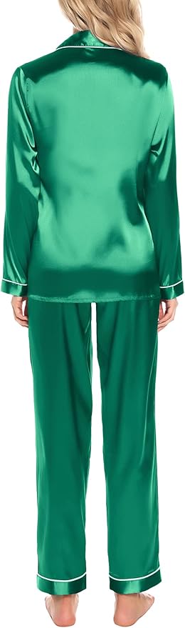 Women's Satin Pajama Set - Long Sleeve - 2 Piece