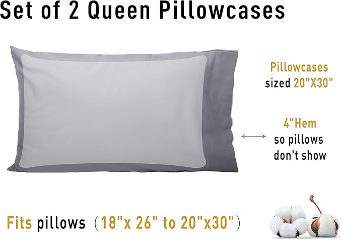 100% Cotton Pillowcase Set - Queen - 20 x 30 in - 2 Piece