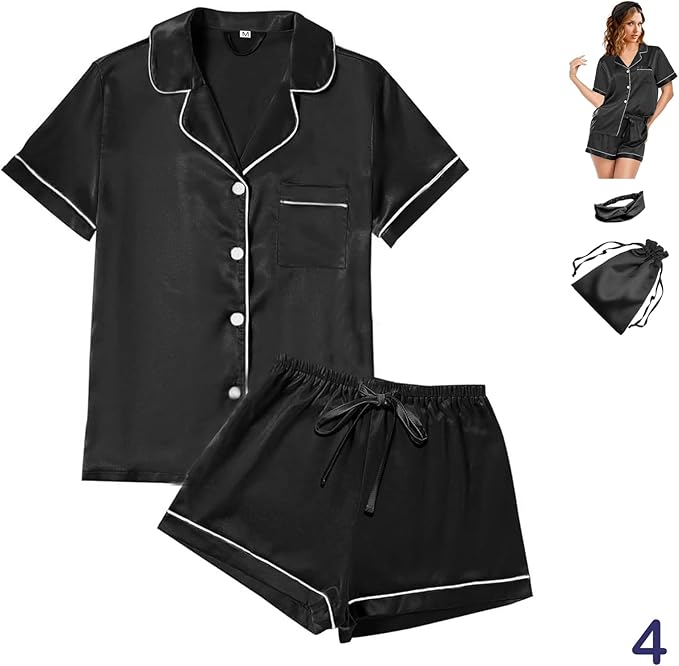 Satin Pajama Set - Short Sleeve - 4 Piece