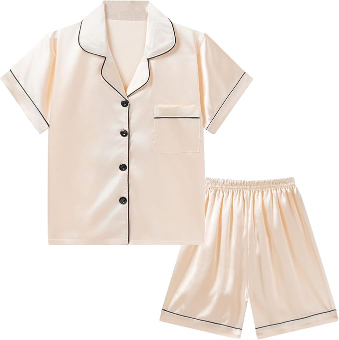 Satin Pajama Set - Short Sleeve - 2 Piece