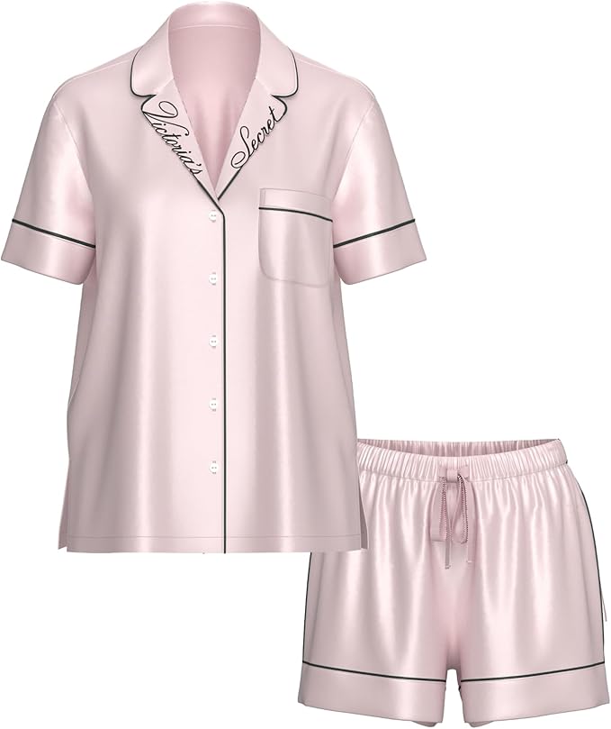 Women's Satin Shorts Pajama Set - Short Sleeve - 2 Piece