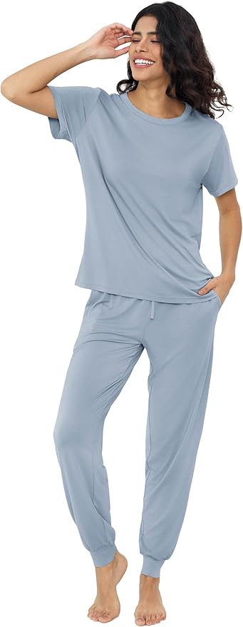 Women's Bamboo Pants Pajama Set - Short Sleeve - 2 Piece